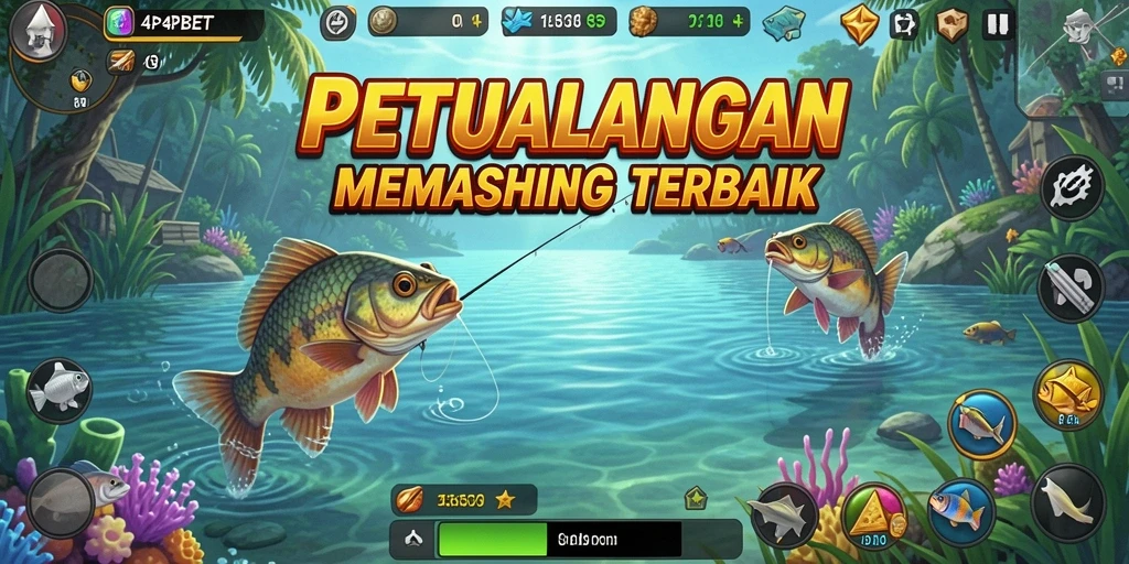 Screenshot gameplay 4P4PBET menampilkan aksi seru memancing di lokasi indah.
