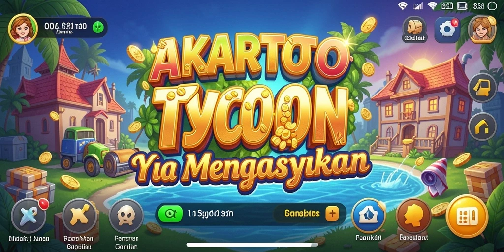 Tampilan gameplay AKARTOTO menampilkan pengelolaan bisnis yang dinamis.