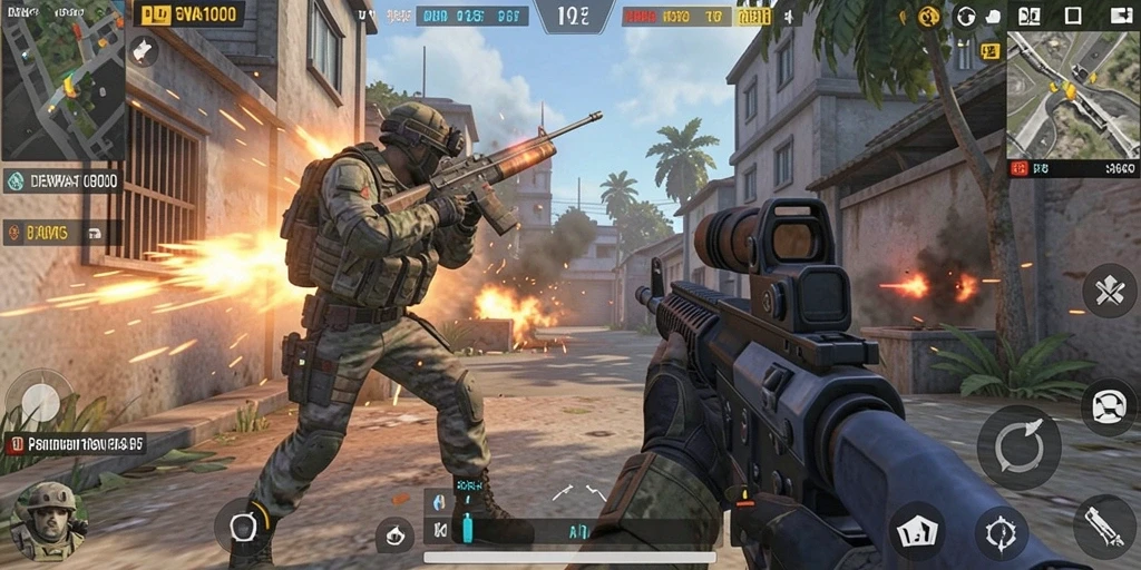 Screenshot gameplay seru DEWA1000 dengan aksi tembak-menembak intens.