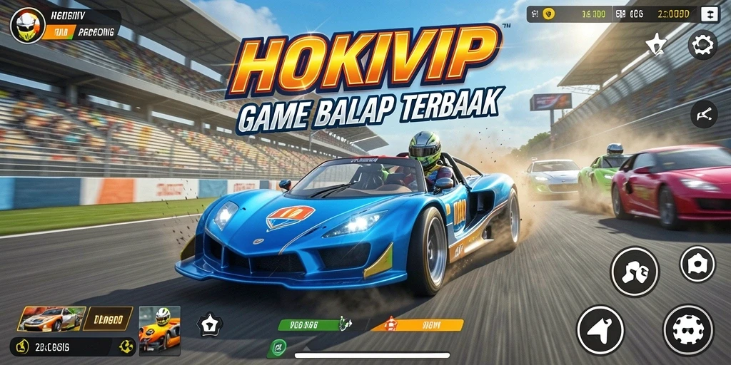 Screenshot gameplay HOKIVIP menampilkan kecepatan balap yang mendebarkan.