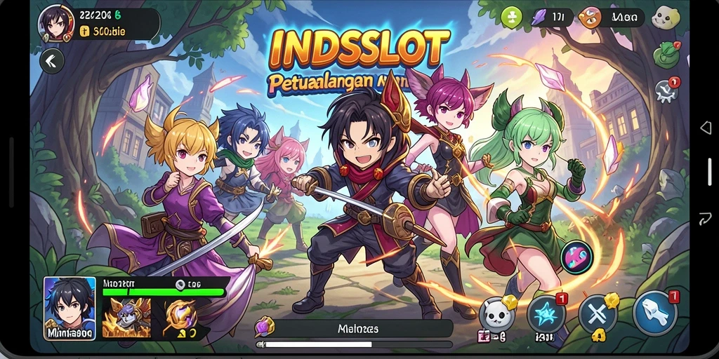 Tampilan gameplay INDSLOT dengan karakter anime populer.
