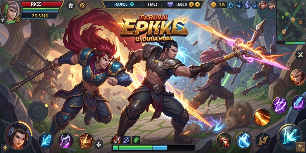 Gameplay RK55 yang intens dan menegangkan dalam pertempuran MOBA.
