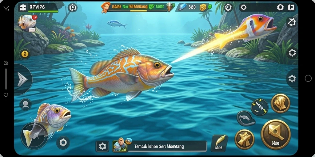 Tampilan gameplay seru dari RPVIP6 menembak ikan bawah laut.